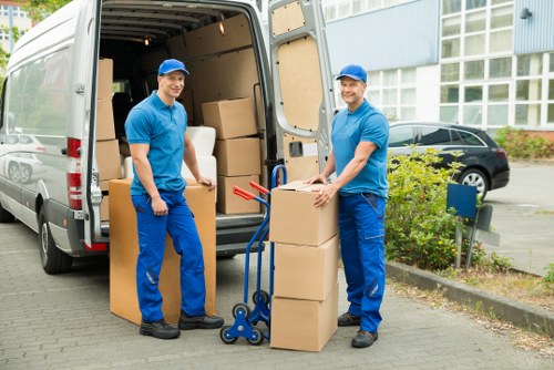 Professional movers packing household items for a Burroughs removal